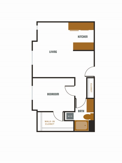 Floor plan for 1 bed, 1 bath, 764 sqft